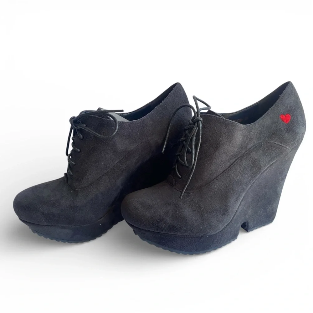 Love Moschino Black Suede Wedge Platform Booties - 39